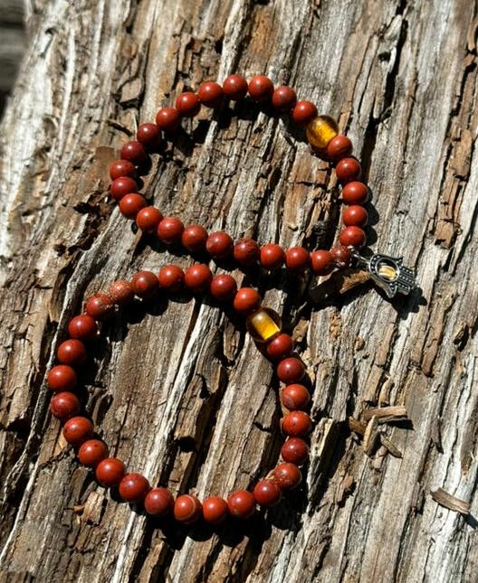 Red Jasper, 6mm bead gemstone bracelet with or without a Hamsa Hand Charm