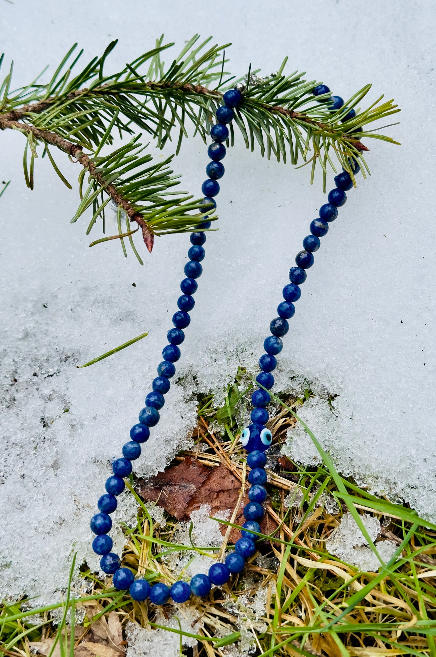Choker: Off Centered Series: Lapis Lazuli with Nazar Eye bead