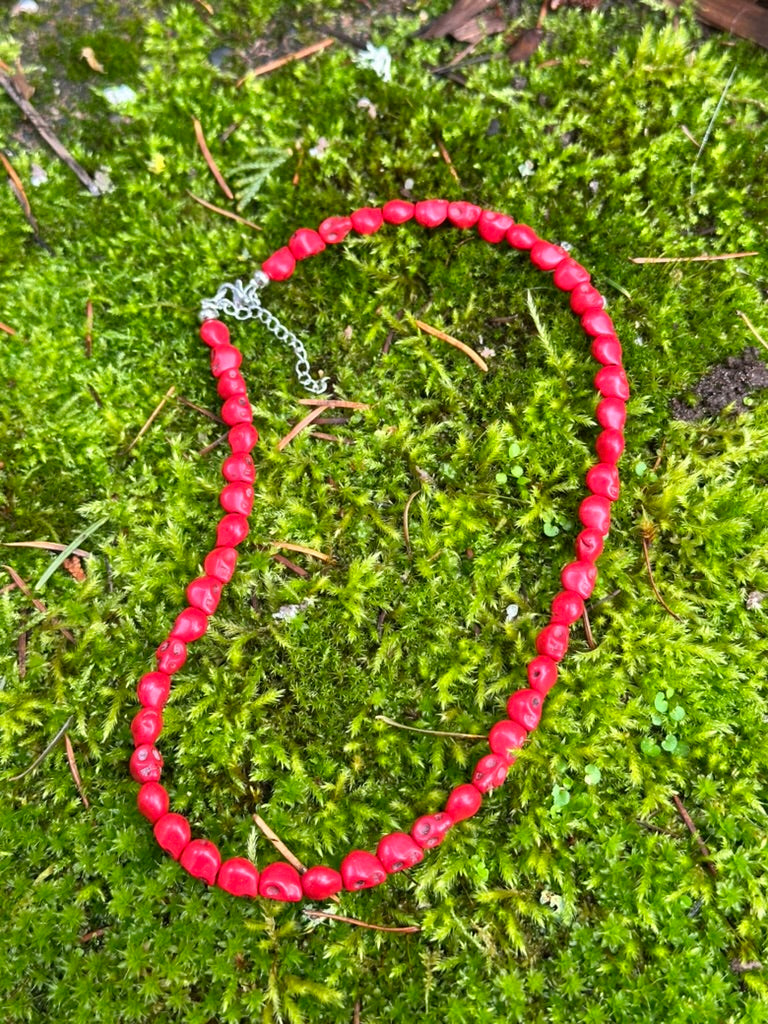 Choker: Off Centered Series: Red Skulls with Black Skull