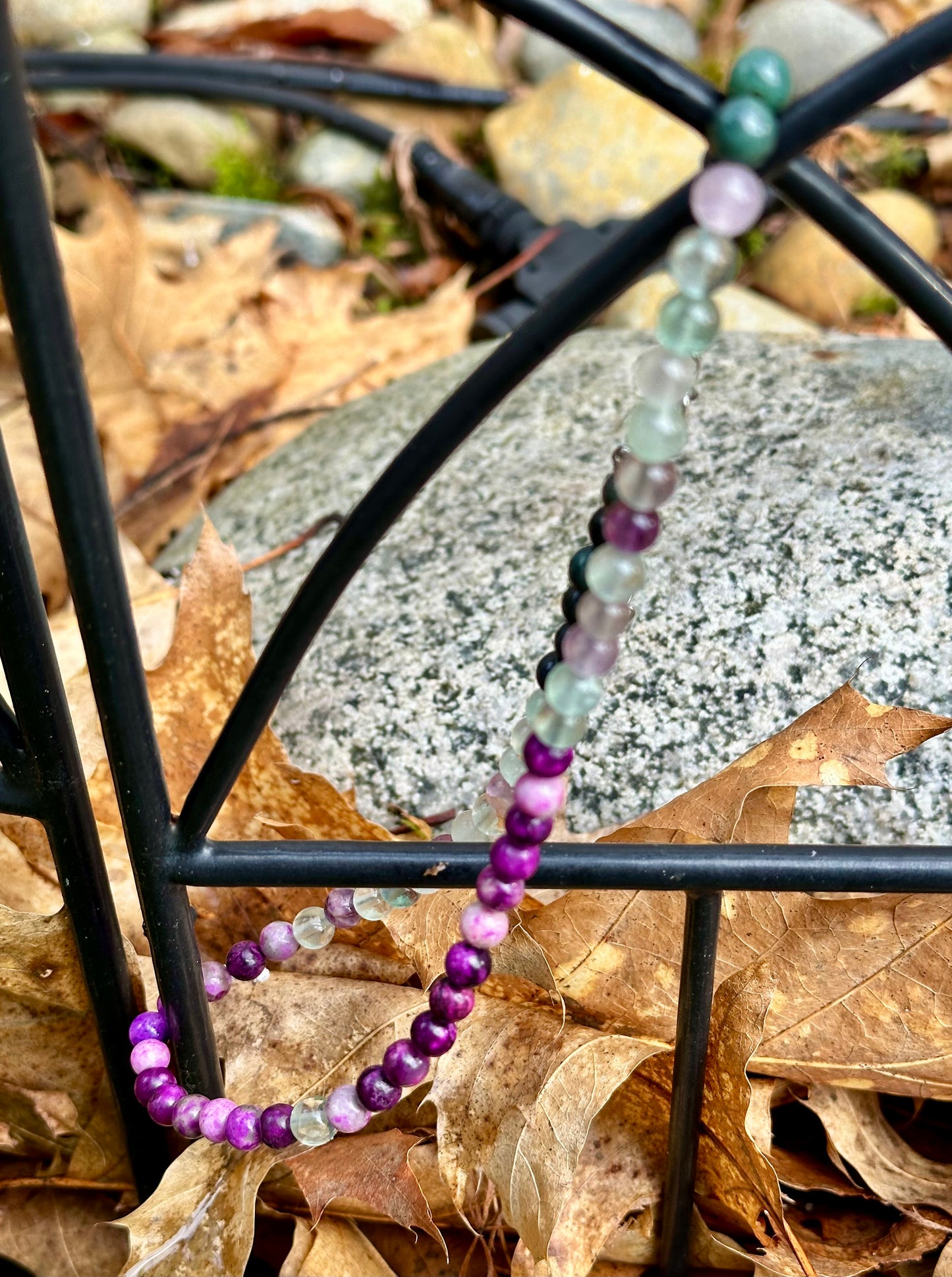 Choker: The Virgo : Purple Sugilite, Moss Agate, Rainbow Fluorite