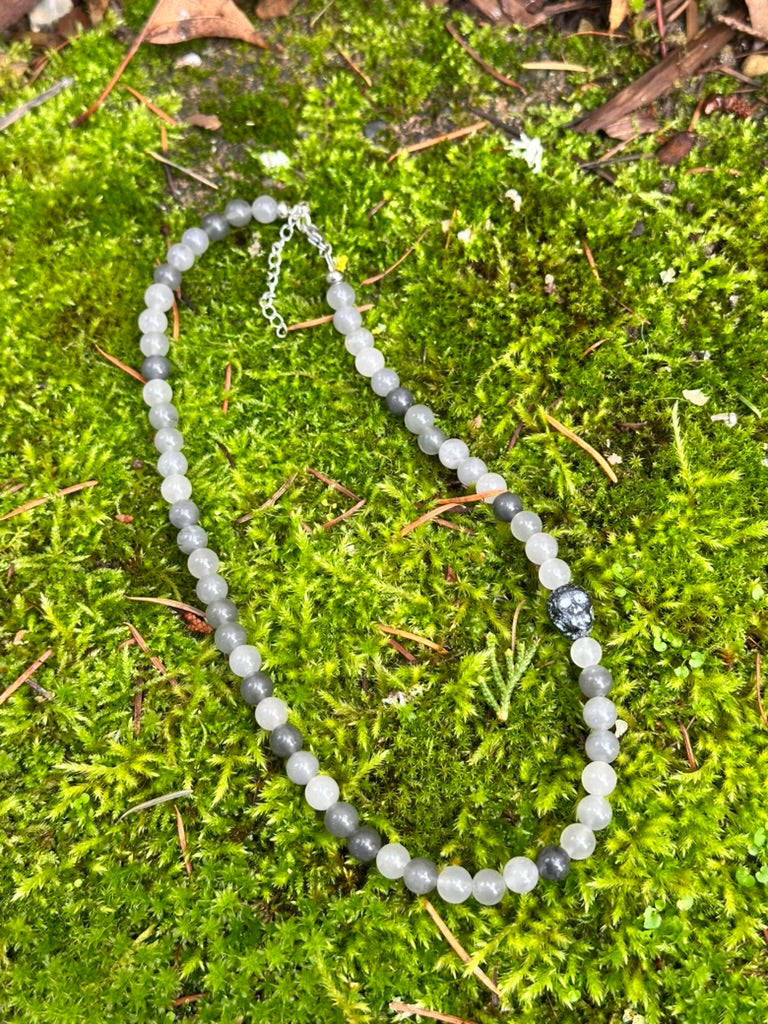 Choker: Off Centered Series: Cloudy Quartz with Skull Beads