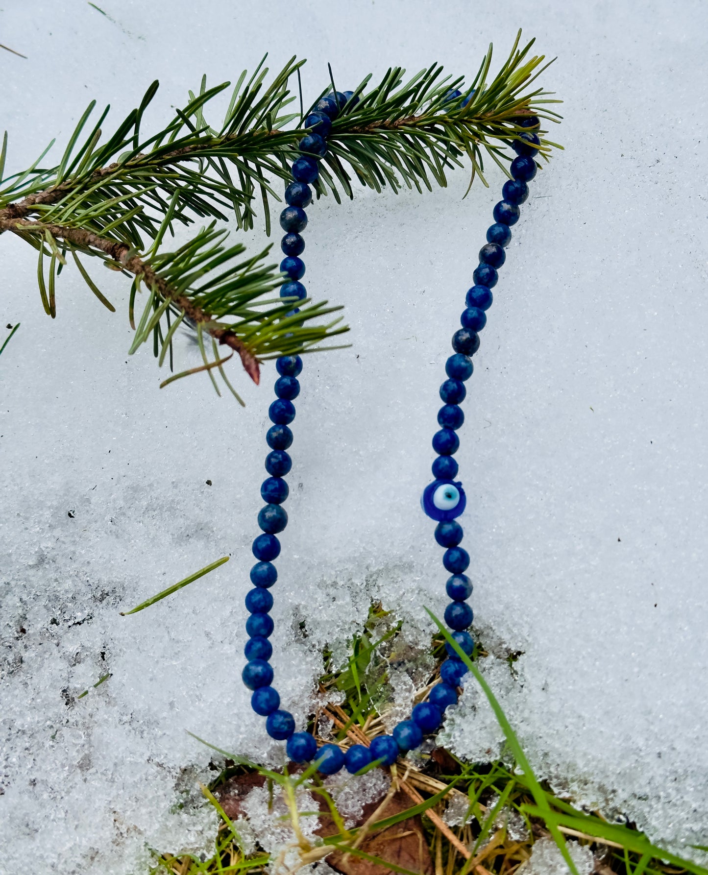 Choker: Off Centered Series: Lapis Lazuli with Nazar Bead