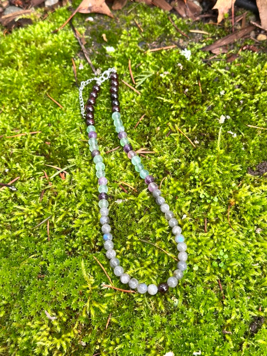 Choker: The Capricorn : Labradorite, Rainbow Fluorite, Garnet
