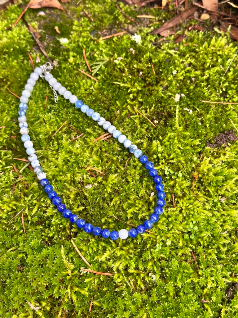 Choker: The Taurus : Lapis Lazuli, Aquamarine, Blue Lace Agate