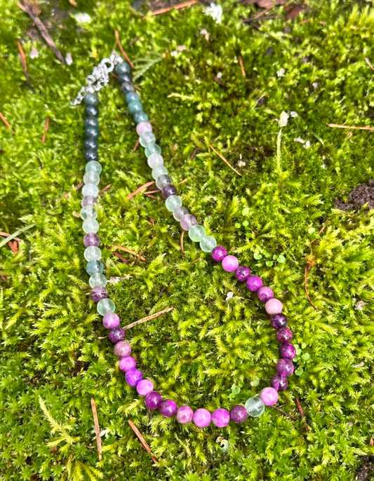 Choker: The Virgo : Purple Sugilite, Moss Agate, Rainbow Fluorite