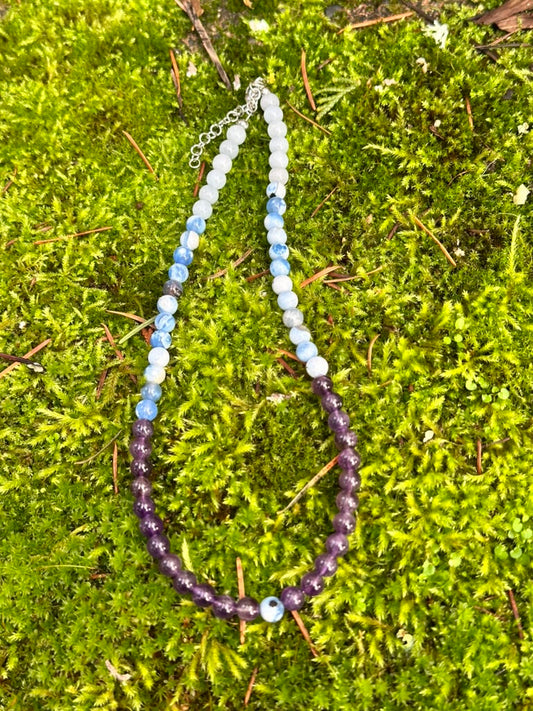 Choker: The Pisces : Aquamarine, Amethyst, Blue Lace Agate