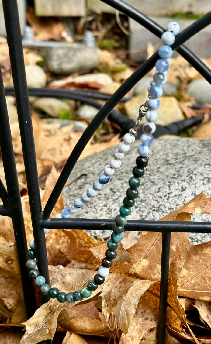 Choker: The Gemini : Moss Agate, Howlite, Blue Lace Agate