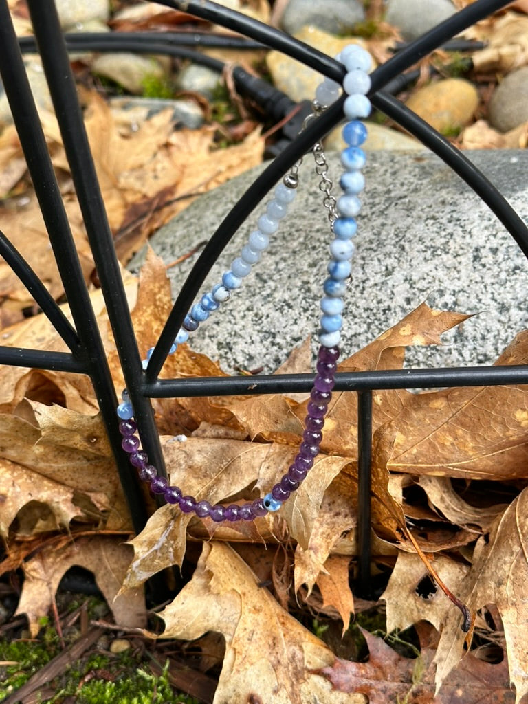 Choker: The Pisces : Aquamarine, Amethyst, Blue Lace Agate
