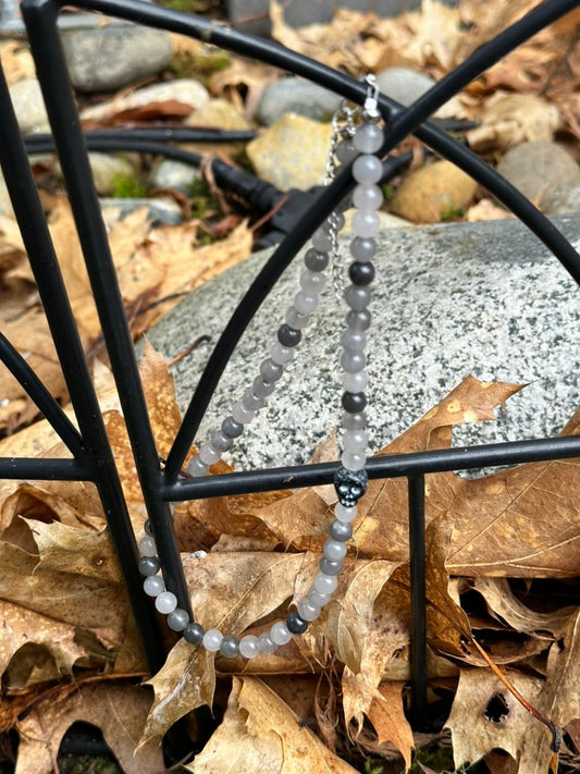 Choker: Off Centered Series: Cloudy Quartz with Skull Beads