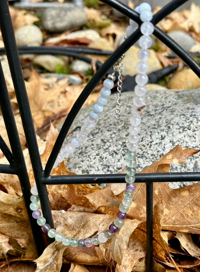 Choker: The Aquarius : Aquamarine, Moonstone, Rainbow Fluorite