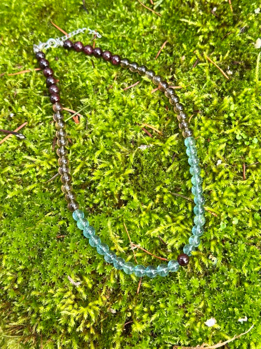 Choker: The Scorpio : Blue Topaz, Smoky Quartz, Garnet