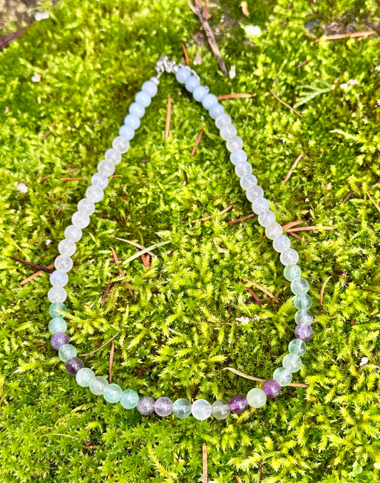 Choker: The Aquarius : Aquamarine, Moonstone, Rainbow Fluorite
