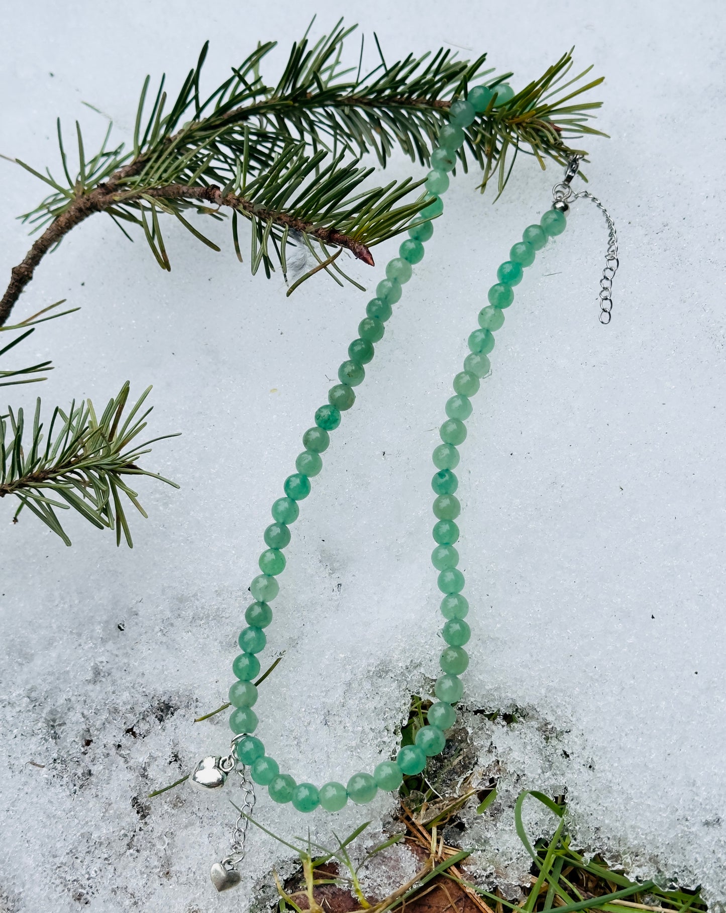 Choker: Burmese Jade with Sterling Heart Charms