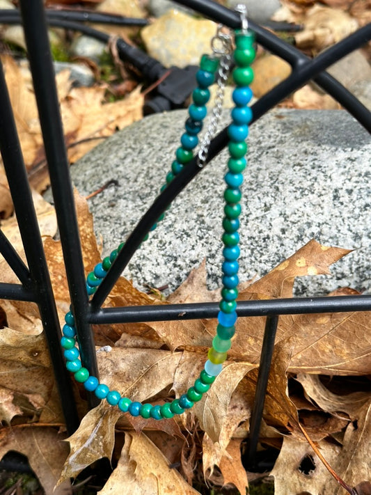 Choker: Off Centered Series: Chrysocolla Gemstone beads with Sea Glass Bead accents.
