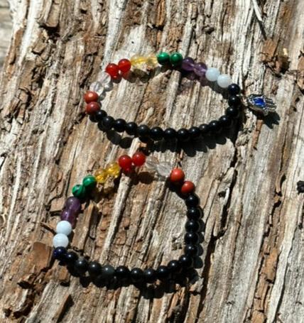 All Chakra Beads, 6mm bead gemstone bracelet with or without a Hamsa Hand Charm