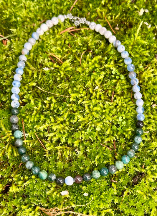 Choker: The Gemini : Moss Agate, Howlite, Blue Lace Agate