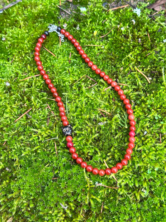 Choker: Off Centered Series: Carnelian with Cat Face accent bead