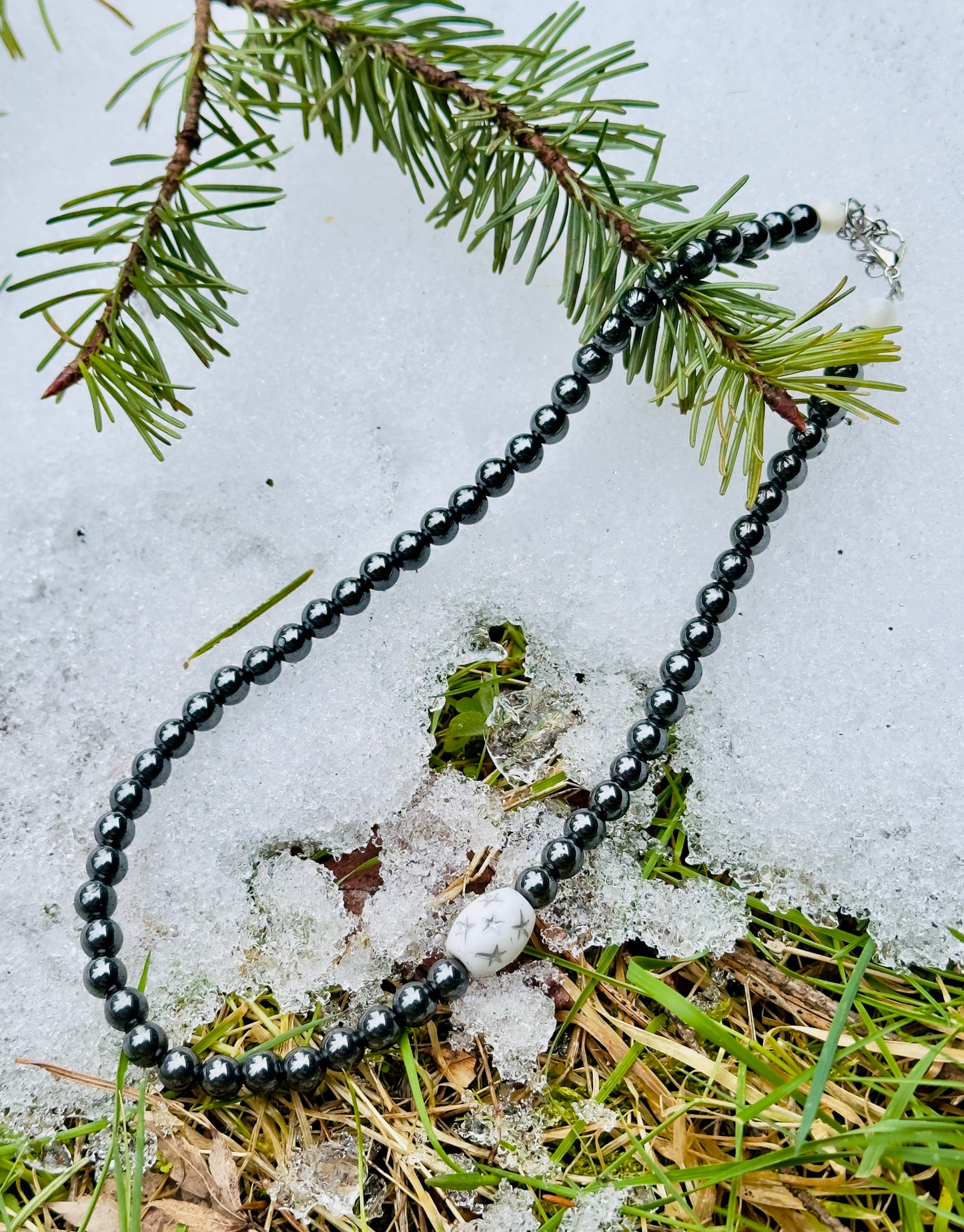 Choker: Off Centered Series: Hematite with Star Bead
