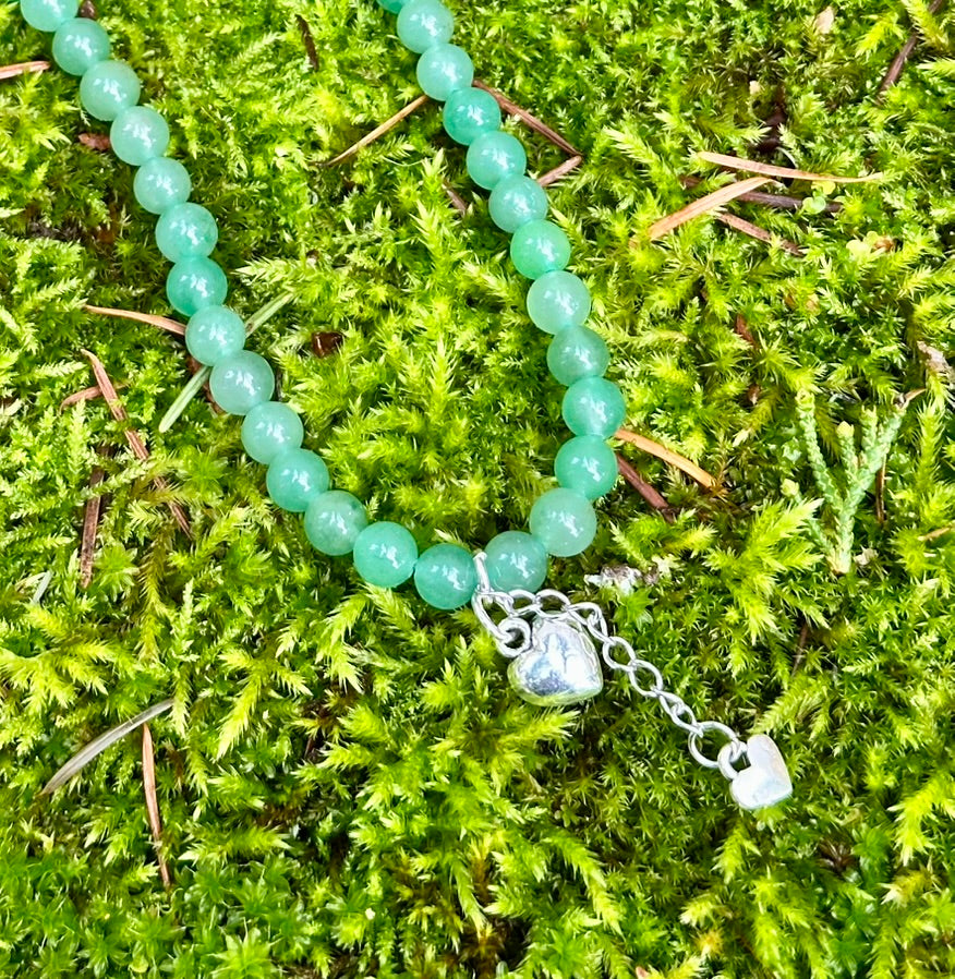 Choker: Burmese Jade with Sterling Heart Charms