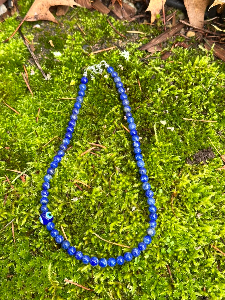 Choker: Off Centered Series: Lapis Lazuli with Nazar Bead