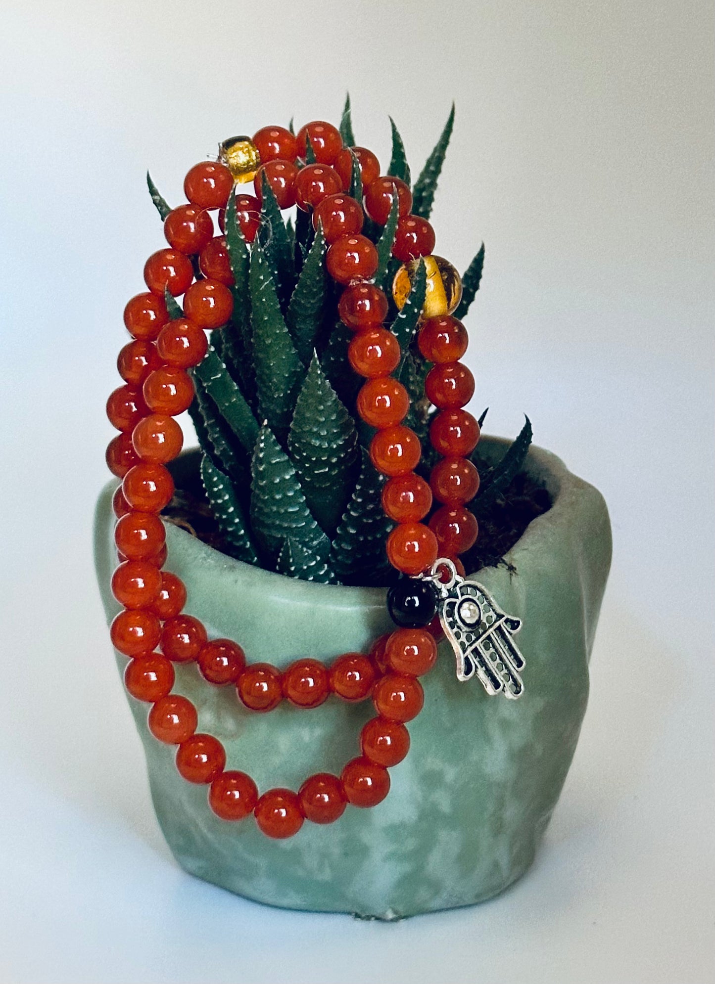 Carnelian, 6mm bead gemstone bracelet with or without a Hamsa Hand Charm