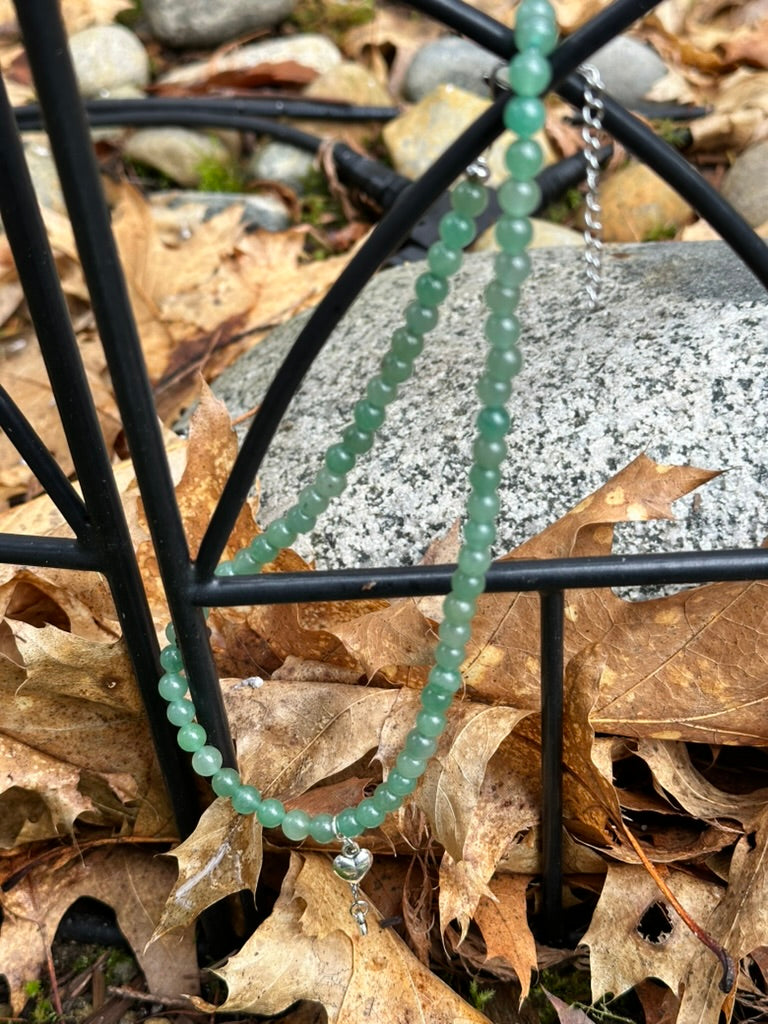 Choker: Burmese Jade with Sterling Heart Charms