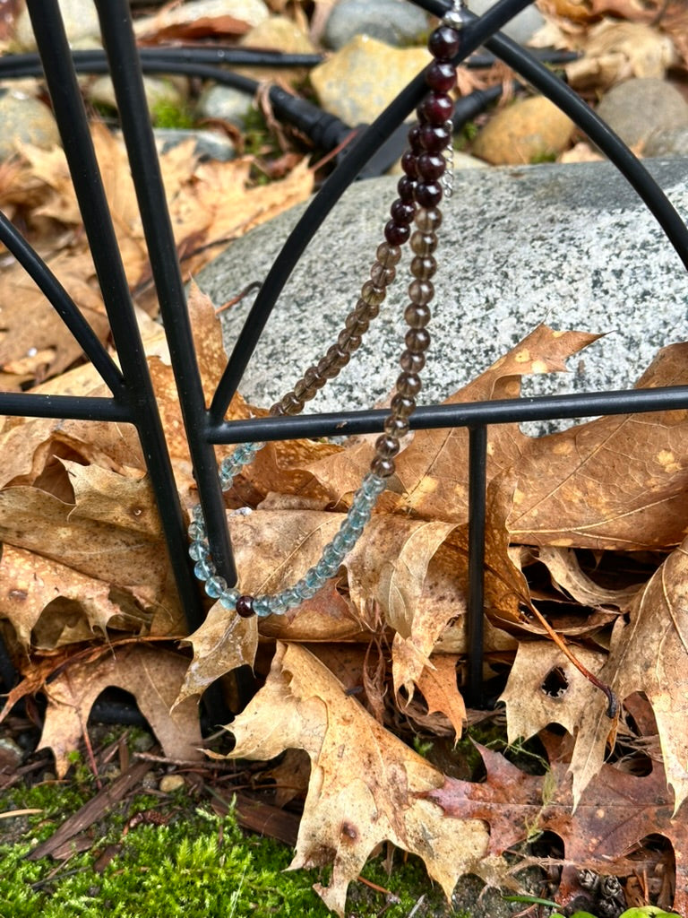 Choker: The Scorpio : Blue Topaz, Smoky Quartz, Garnet
