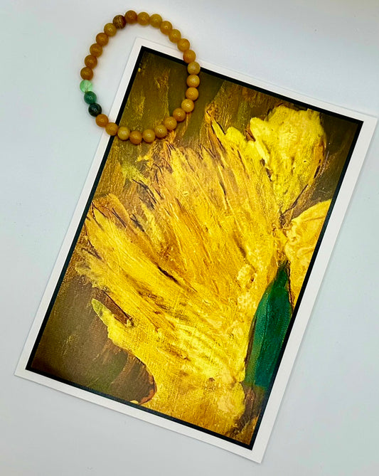 Sunflower Glow Greeting Card and Yellow Jade Bracelet artist collaboration