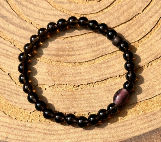 Smoky Quartz, 6mm bead gemstone bracelet