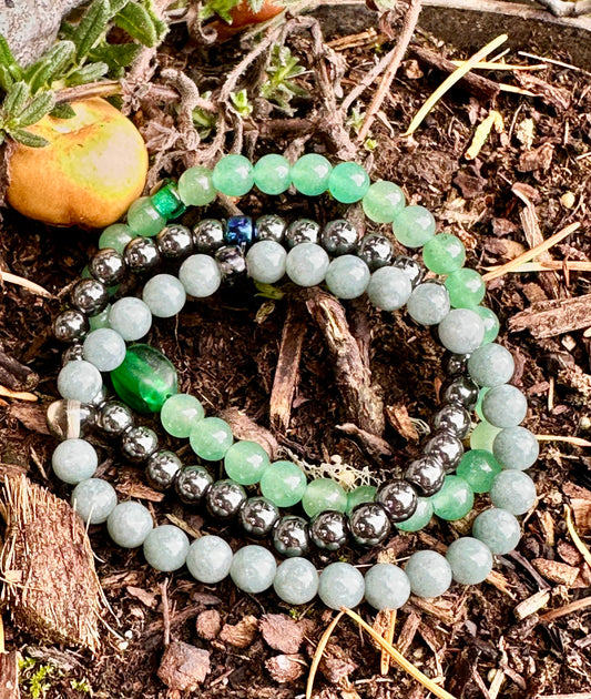 4 Elements Series Trio: Earth 4:Hematite, Aventurine, Burmese Jade