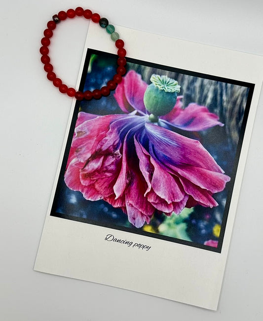 Dancing Poppy Greeting Card and Chalcedony Bracelet artist collaboration