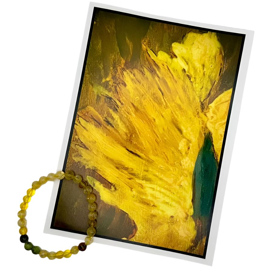 Sunflower Glow Greeting Card and Citrine Bracelet artist collaboration