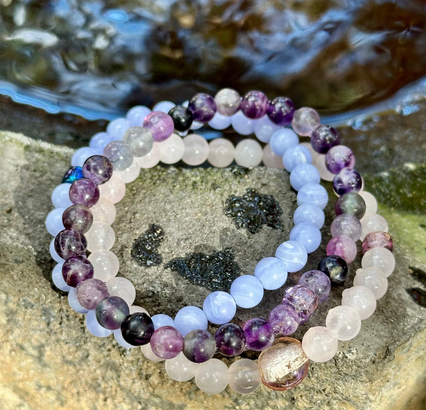 4 Elements Series Trio: Water 2: Flourite, Blue Agate, Rose Quartz