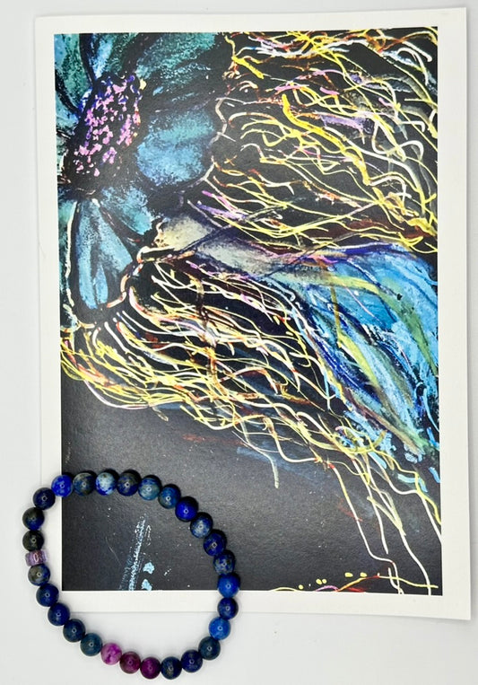 Jellyfish Beauty Greeting Card and Lapis Lazuli Bracelet Artist Collaboration