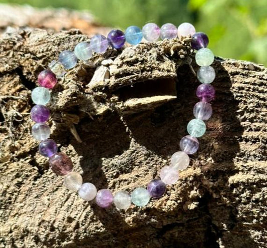 Rainbow Fluorite, 6mm bead gemstone bracelet