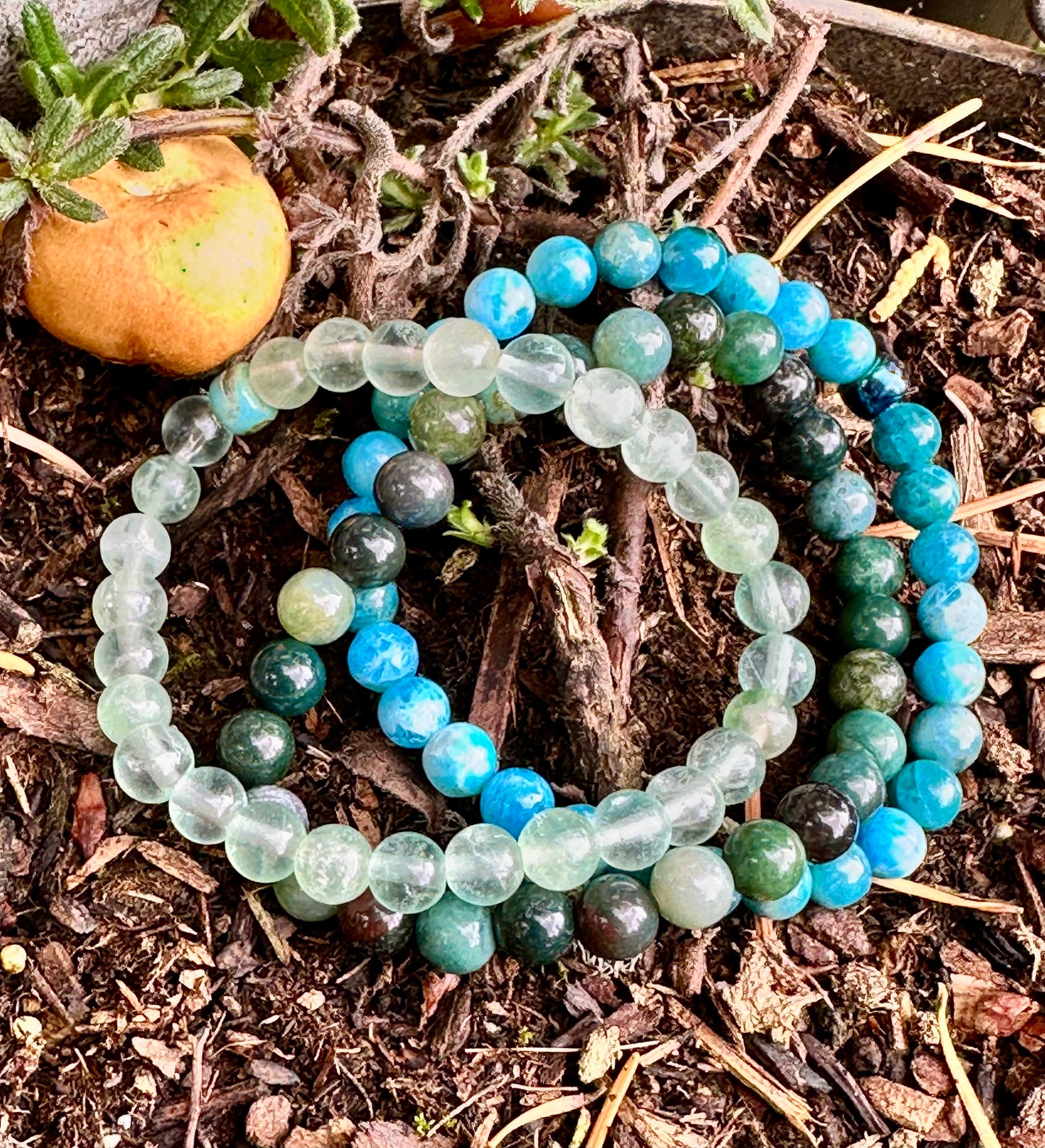 4 Elements Series Trio: Earth 3: Blue Apatite, Fluorite, Moss Agate