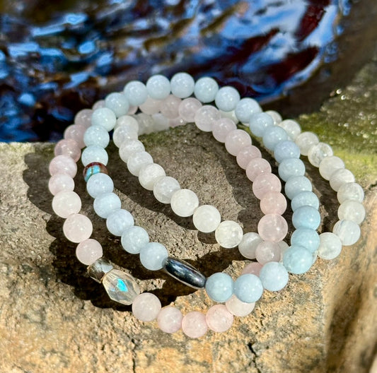 4 Elements Series Trio: Water 1: Aquamarine, Moonstone, Rose Quartz