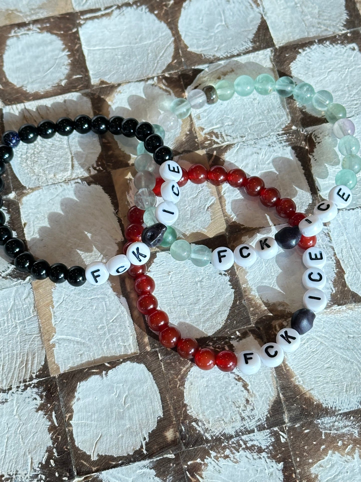 FCK-ICE, 6mm bead gemstone bracelet