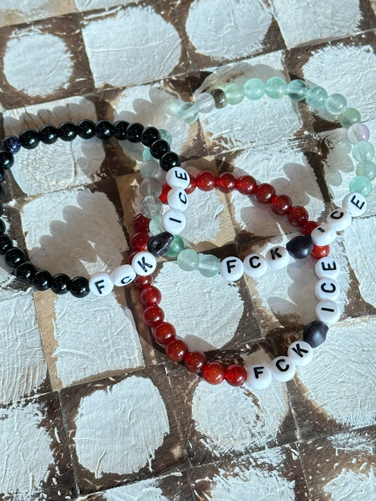FCK-ICE, 6mm bead gemstone bracelet